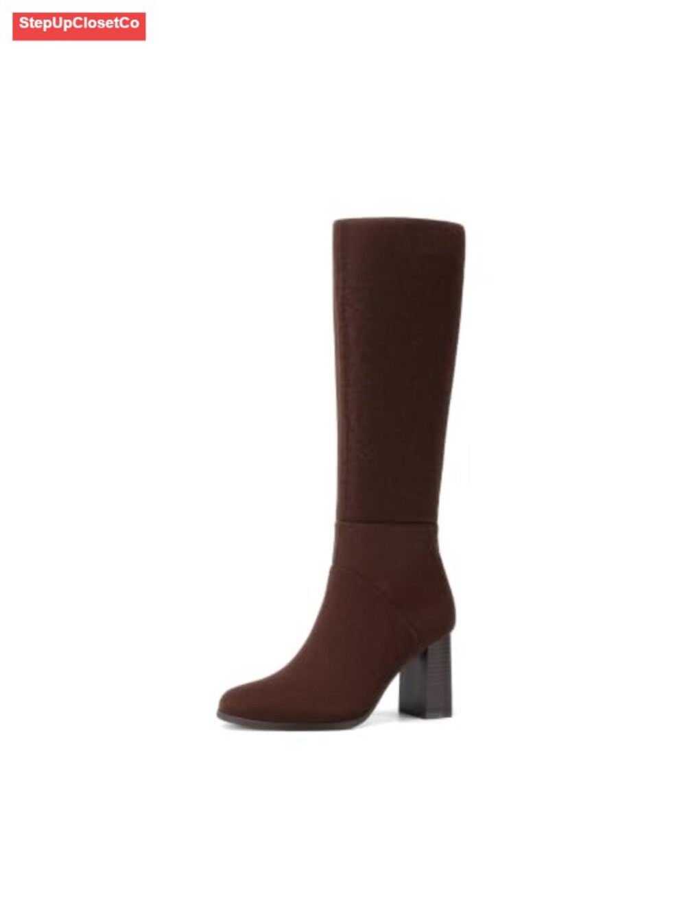 Faux Suede Knee High Boots Zip-Up Block Heel Tall Boots Women